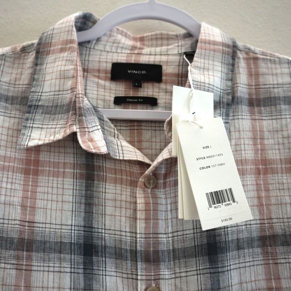 Vince M80011493 Men's Sz L Multicolor Topanga Plaid S/S Button-Down Shirt $185 - Picture 4 of 7